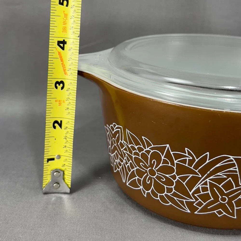 Vintage Pyrex #473B 1L Woodland Baking Casserole Dish Bowl Lid Brown 70s
